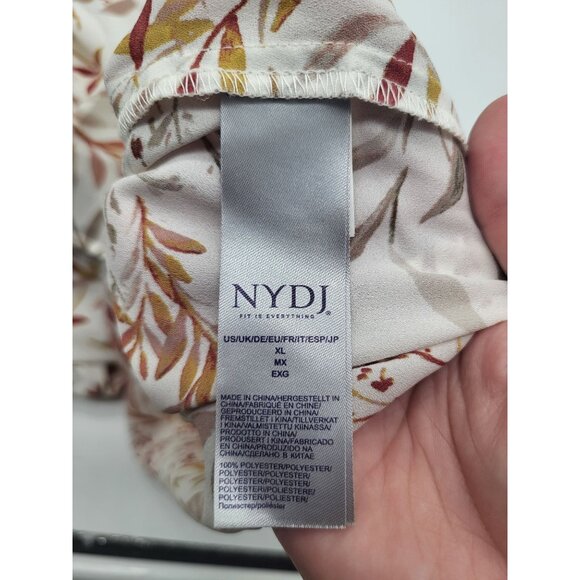 NYDJ Women's XL Pleated Peasant Blouse Smock Cuffs Floral - Picture 7 of 8